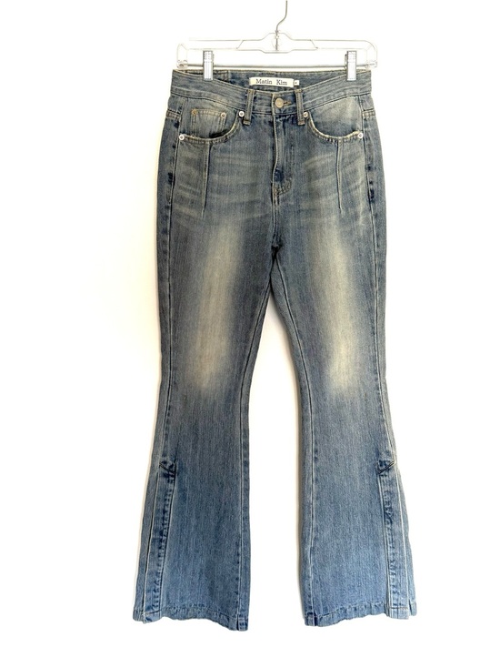 Matin Kim Denim - Matin Kim Y2K Flare Side Snap Faded Bootcut Jeans